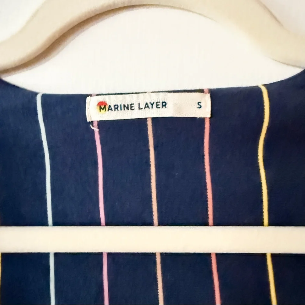 Marine Layer Roxanne Dress Navy Rainbow Stripe Size Small - Picture 3 of 6